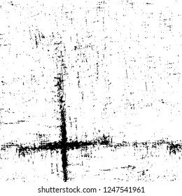 Grunge overlay layer. Abstract black and white vector background. Monochrome vintage surface with dirty pattern in cracks, spots, dots. Old painted wall in dark horror style design