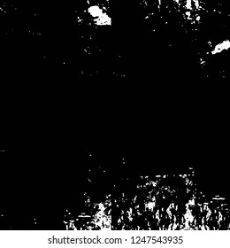 Grunge overlay layer. Abstract black and white vector background. Monochrome vintage surface with dirty pattern in cracks, spots, dots. Old painted wall in dark horror style design