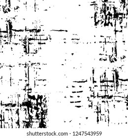 Grunge overlay layer. Abstract black and white vector background. Monochrome vintage surface with dirty pattern in cracks, spots, dots. Old painted wall in dark horror style design