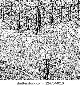 Grunge overlay layer. Abstract black and white vector background. Monochrome vintage surface with dirty pattern in cracks, spots, dots. Old painted wall in dark horror style design