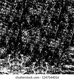Grunge overlay layer. Abstract black and white vector background. Monochrome vintage surface with dirty pattern in cracks, spots, dots. Old painted wall in dark horror style design