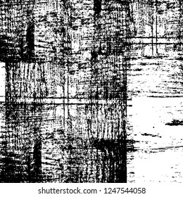 Grunge overlay layer. Abstract black and white vector background. Monochrome vintage surface with dirty pattern in cracks, spots, dots. Old painted wall in dark horror style design