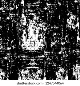 Grunge overlay layer. Abstract black and white vector background. Monochrome vintage surface with dirty pattern in cracks, spots, dots. Old painted wall in dark horror style design