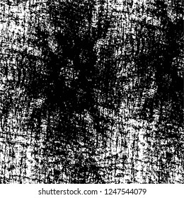 Grunge overlay layer. Abstract black and white vector background. Monochrome vintage surface with dirty pattern in cracks, spots, dots. Old painted wall in dark horror style design