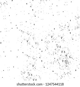 Grunge overlay layer. Abstract black and white vector background. Monochrome vintage surface with dirty pattern in cracks, spots, dots. Old painted wall in dark horror style design
