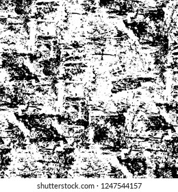 Grunge overlay layer. Abstract black and white vector background. Monochrome vintage surface with dirty pattern in cracks, spots, dots. Old painted wall in dark horror style design