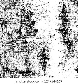 Grunge overlay layer. Abstract black and white vector background. Monochrome vintage surface with dirty pattern in cracks, spots, dots. Old painted wall in dark horror style design