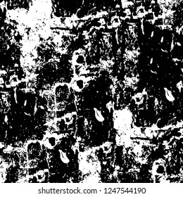 Grunge overlay layer. Abstract black and white vector background. Monochrome vintage surface with dirty pattern in cracks, spots, dots. Old painted wall in dark horror style design