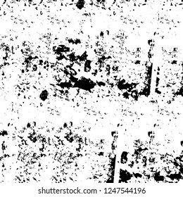 Grunge overlay layer. Abstract black and white vector background. Monochrome vintage surface with dirty pattern in cracks, spots, dots. Old painted wall in dark horror style design