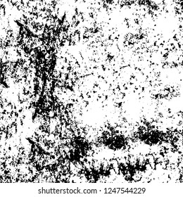 Grunge overlay layer. Abstract black and white vector background. Monochrome vintage surface with dirty pattern in cracks, spots, dots. Old painted wall in dark horror style design