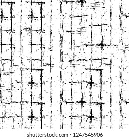Grunge overlay layer. Abstract black and white vector background. Monochrome vintage surface with dirty pattern in cracks, spots, dots. Old painted wall in dark horror style design