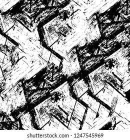 Grunge overlay layer. Abstract black and white vector background. Monochrome vintage surface with dirty pattern in cracks, spots, dots. Old painted wall in dark horror style design