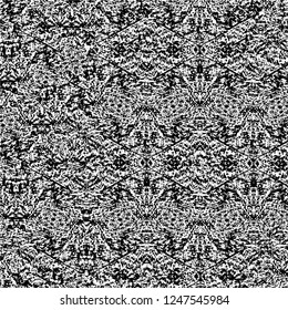 Grunge overlay layer. Abstract black and white vector background. Monochrome vintage surface with dirty pattern in cracks, spots, dots. Old painted wall in dark horror style design