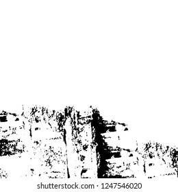 Grunge overlay layer. Abstract black and white vector background. Monochrome vintage surface with dirty pattern in cracks, spots, dots. Old painted wall in dark horror style design