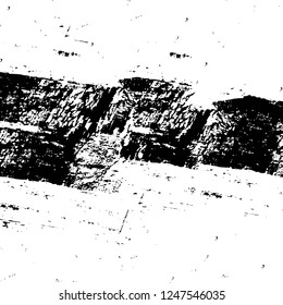 Grunge overlay layer. Abstract black and white vector background. Monochrome vintage surface with dirty pattern in cracks, spots, dots. Old painted wall in dark horror style design