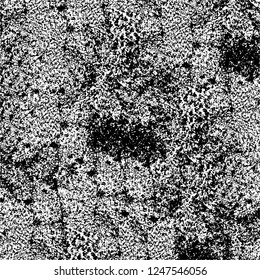 Grunge overlay layer. Abstract black and white vector background. Monochrome vintage surface with dirty pattern in cracks, spots, dots. Old painted wall in dark horror style design