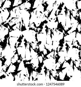 Grunge overlay layer. Abstract black and white vector background. Monochrome vintage surface with dirty pattern in cracks, spots, dots. Old painted wall in dark horror style design