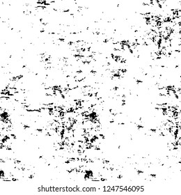 Grunge overlay layer. Abstract black and white vector background. Monochrome vintage surface with dirty pattern in cracks, spots, dots. Old painted wall in dark horror style design