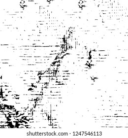 Grunge overlay layer. Abstract black and white vector background. Monochrome vintage surface with dirty pattern in cracks, spots, dots. Old painted wall in dark horror style design