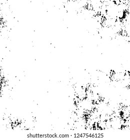 Grunge overlay layer. Abstract black and white vector background. Monochrome vintage surface with dirty pattern in cracks, spots, dots. Old painted wall in dark horror style design