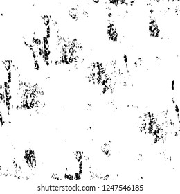 Grunge overlay layer. Abstract black and white vector background. Monochrome vintage surface with dirty pattern in cracks, spots, dots. Old painted wall in dark horror style design