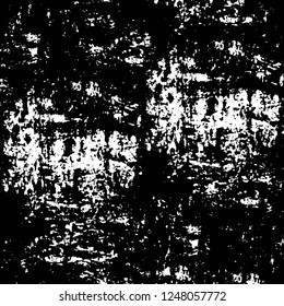 Grunge overlay layer. Abstract black and white vector background. Monochrome vintage surface with dirty pattern in cracks, spots, dots. Old painted wall in dark horror style design