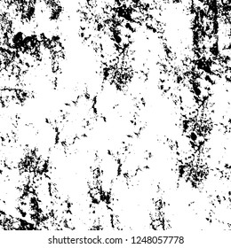 Grunge overlay layer. Abstract black and white vector background. Monochrome vintage surface with dirty pattern in cracks, spots, dots. Old painted wall in dark horror style design