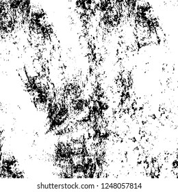 Grunge overlay layer. Abstract black and white vector background. Monochrome vintage surface with dirty pattern in cracks, spots, dots. Old painted wall in dark horror style design
