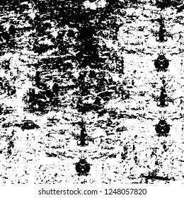 Grunge overlay layer. Abstract black and white vector background. Monochrome vintage surface with dirty pattern in cracks, spots, dots. Old painted wall in dark horror style design