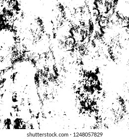 Grunge overlay layer. Abstract black and white vector background. Monochrome vintage surface with dirty pattern in cracks, spots, dots. Old painted wall in dark horror style design