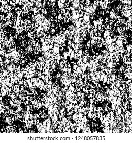 Grunge overlay layer. Abstract black and white vector background. Monochrome vintage surface with dirty pattern in cracks, spots, dots. Old painted wall in dark horror style design