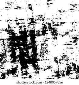 Grunge overlay layer. Abstract black and white vector background. Monochrome vintage surface with dirty pattern in cracks, spots, dots. Old painted wall in dark horror style design