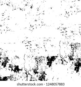 Grunge overlay layer. Abstract black and white vector background. Monochrome vintage surface with dirty pattern in cracks, spots, dots. Old painted wall in dark horror style design