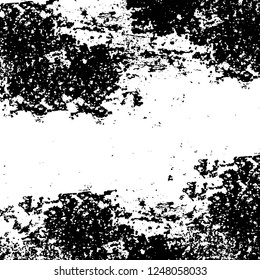 Grunge overlay layer. Abstract black and white vector background. Monochrome vintage surface with dirty pattern in cracks, spots, dots. Old painted wall in dark horror style design