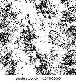 Grunge overlay layer. Abstract black and white vector background. Monochrome vintage surface with dirty pattern in cracks, spots, dots. Old painted wall in dark horror style design