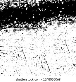 Grunge overlay layer. Abstract black and white vector background. Monochrome vintage surface with dirty pattern in cracks, spots, dots. Old painted wall in dark horror style design
