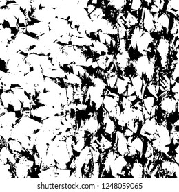 Grunge overlay layer. Abstract black and white vector background. Monochrome vintage surface with dirty pattern in cracks, spots, dots. Old painted wall in dark horror style design