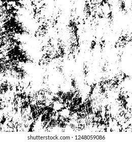 Grunge overlay layer. Abstract black and white vector background. Monochrome vintage surface with dirty pattern in cracks, spots, dots. Old painted wall in dark horror style design