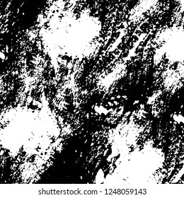 Grunge overlay layer. Abstract black and white vector background. Monochrome vintage surface with dirty pattern in cracks, spots, dots. Old painted wall in dark horror style design