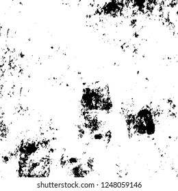 Grunge overlay layer. Abstract black and white vector background. Monochrome vintage surface with dirty pattern in cracks, spots, dots. Old painted wall in dark horror style design
