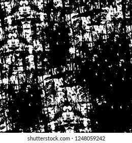 Grunge overlay layer. Abstract black and white vector background. Monochrome vintage surface with dirty pattern in cracks, spots, dots. Old painted wall in dark horror style design
