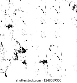 Grunge overlay layer. Abstract black and white vector background. Monochrome vintage surface with dirty pattern in cracks, spots, dots. Old painted wall in dark horror style design