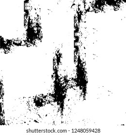 Grunge overlay layer. Abstract black and white vector background. Monochrome vintage surface with dirty pattern in cracks, spots, dots. Old painted wall in dark horror style design