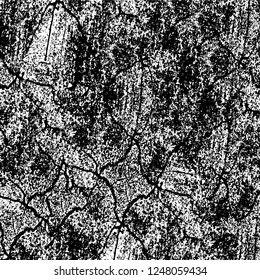 Grunge overlay layer. Abstract black and white vector background. Monochrome vintage surface with dirty pattern in cracks, spots, dots. Old painted wall in dark horror style design