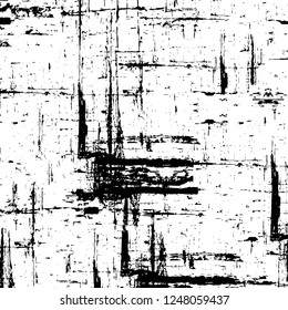 Grunge overlay layer. Abstract black and white vector background. Monochrome vintage surface with dirty pattern in cracks, spots, dots. Old painted wall in dark horror style design