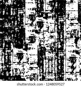 Grunge overlay layer. Abstract black and white vector background. Monochrome vintage surface with dirty pattern in cracks, spots, dots. Old painted wall in dark horror style design