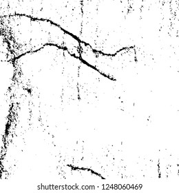 Grunge overlay layer. Abstract black and white vector background. Monochrome vintage surface with dirty pattern in cracks, spots, dots. Old painted wall in dark horror style design