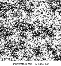 Grunge overlay layer. Abstract black and white vector background. Monochrome vintage surface with dirty pattern in cracks, spots, dots. Old painted wall in dark horror style design