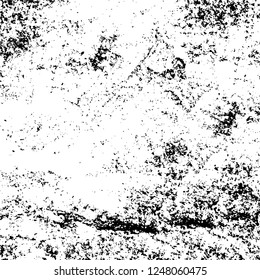 Grunge overlay layer. Abstract black and white vector background. Monochrome vintage surface with dirty pattern in cracks, spots, dots. Old painted wall in dark horror style design