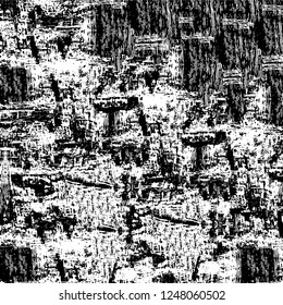 Grunge overlay layer. Abstract black and white vector background. Monochrome vintage surface with dirty pattern in cracks, spots, dots. Old painted wall in dark horror style design